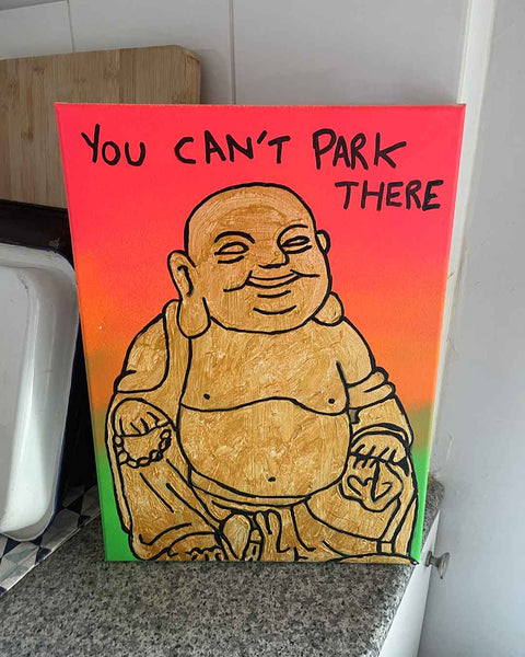 No Parking Painting by Barrie J Davies, Mixed media on Canvas, 30cm x 40cm, Unframed and ready to hang.