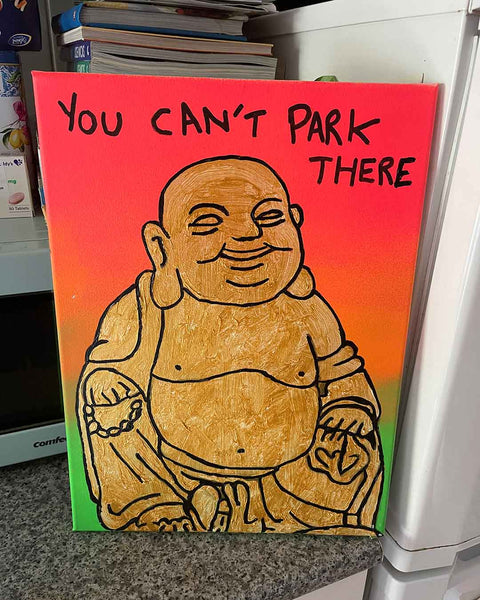 No Parking Painting by Barrie J Davies, Mixed media on Canvas, 30cm x 40cm, Unframed and ready to hang.