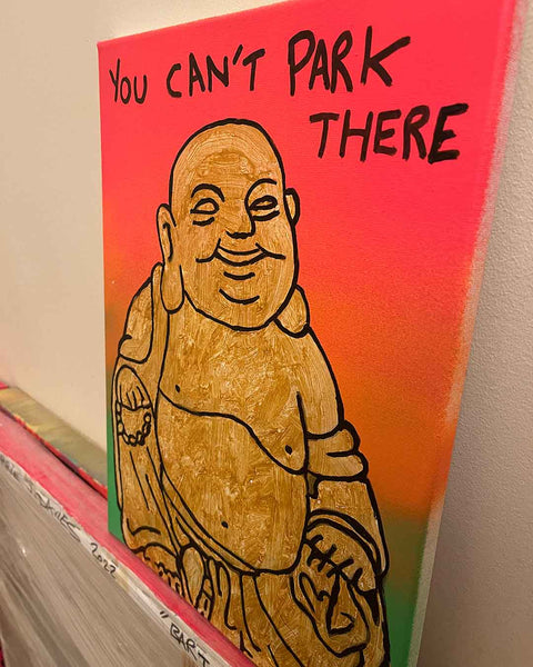 No Parking Painting by Barrie J Davies, Mixed media on Canvas, 30cm x 40cm, Unframed and ready to hang.