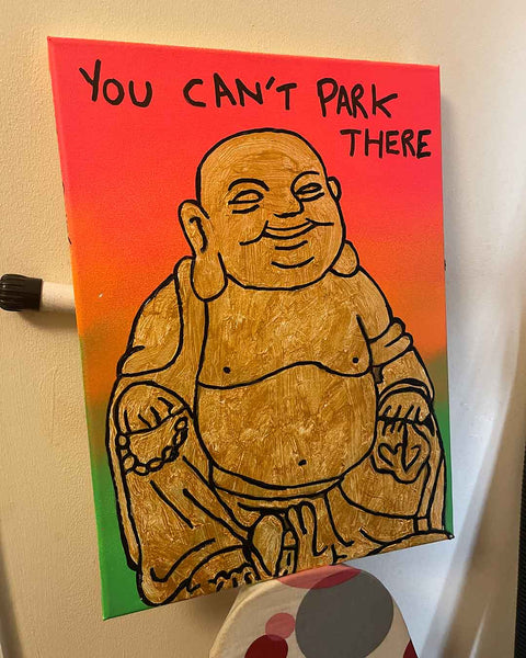 No Parking Painting by Barrie J Davies, Mixed media on Canvas, 30cm x 40cm, Unframed and ready to hang.