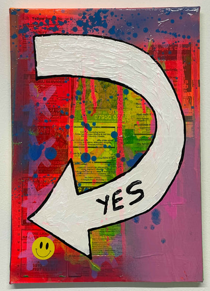 Yes Painting by Barrie J Davies 2024, Mixed media on Canvas, 21 cm x 29 cm, Unframed and ready to hang.