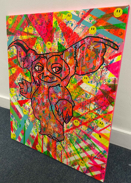 Gizmo painting by Barrie J Davies 2022, mixed media on canvas, Unframed, 50cm x 60cm.