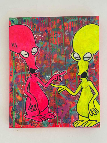 Alien Two Painting by Barrie J Davies 2021, Mixed media on Canvas, 50cm x 60cm, Unframed and ready to hang.