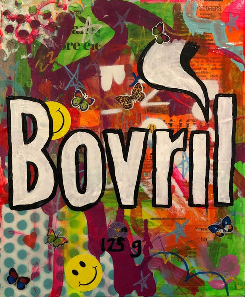 Beef Tea painting by Barrie J Davies 2019, Mixed media on Canvas, 25cm x 30cm, Unframed and ready to hang.