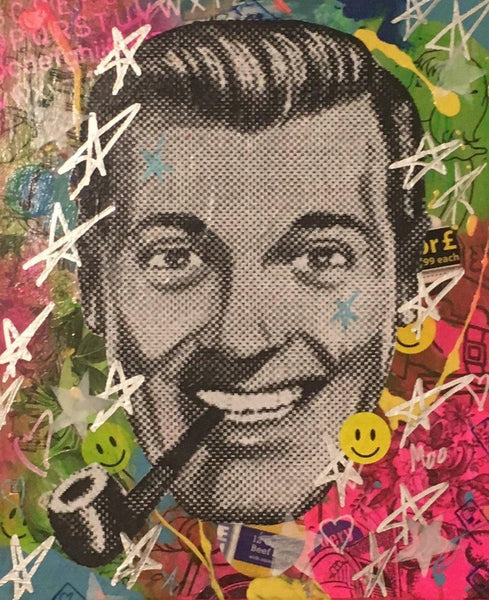 Bob by Barrie J Davies 2018, mixed media on canvas, 25cm x 30cm, unframed, Barrie J Davies is an Artist - Pop Art and Street art inspired Artist based in Brighton England UK - Pop Art Paintings, Street Art Prints & Editions available.