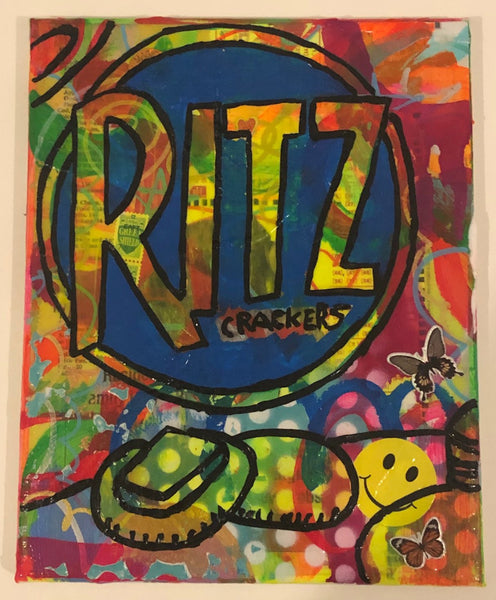 Crackers by Barrie J Davies 2019, Mixed media on Canvas, 20cm x 25cm, Unframed. Barrie J Davies is an Artist - Pop Art and Street art inspired Artist based in Brighton England UK - Pop Art Paintings, Street Art Prints & Editions available.