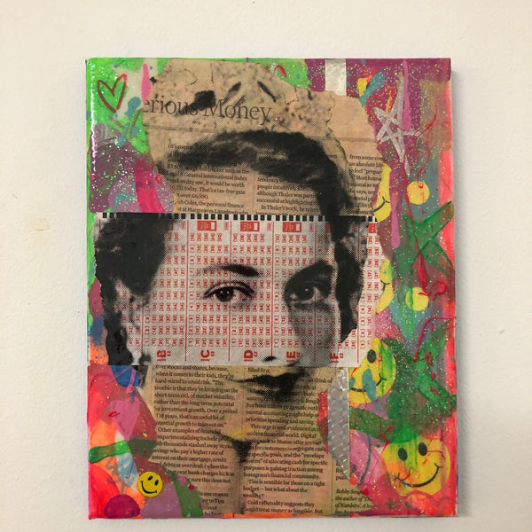 Dada queen Painting by Barrie J Davies 2020, Mixed media on canvas, unframed 20cm x 25cm.