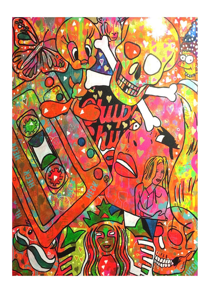 fizzy make me feel good by Barrie J Davies 2015, Mixed media paint on Canvas, 100cm x 120cm, unframed. Barrie J Davies is an Artist - Urban Pop Art and Street art inspired Artist based in Brighton England UK - Shop Pop Art Paintings, Street Art Prints & collectables.