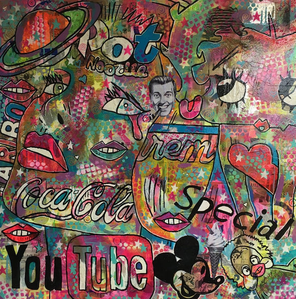 Hocus Pocus Painting by Barrie J Davies 2016, mixed media on canvas 90cm x 90cm, unframed.