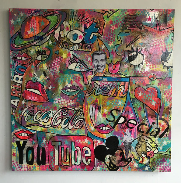 Hocus Pocus Painting by Barrie J Davies 2016, mixed media on canvas 90cm x 90cm, unframed.