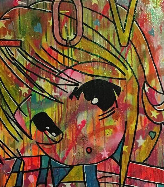 Little fluffy clouds by Barrie J Davies 2016 mixed media on canvas 50cm x 80cm, Unframed. Barrie J Davies is an Artist - Urban Pop Art and Street art inspired Artist based in Brighton England UK - Pop Art Paintings, Street Art Prints & collectables. Edit alt text