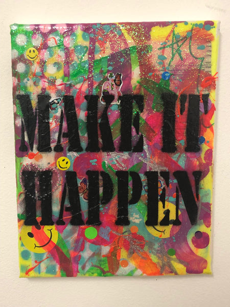 Make it Happen by Barrie J Davies 2019, Mixed media on Canvas, 20cm x 25cm, Unframed. Barrie J Davies is an Artist - Urban Pop Art and Street art inspired Artist based in Brighton England UK - Pop Art Paintings, Street Art Prints & collectables.