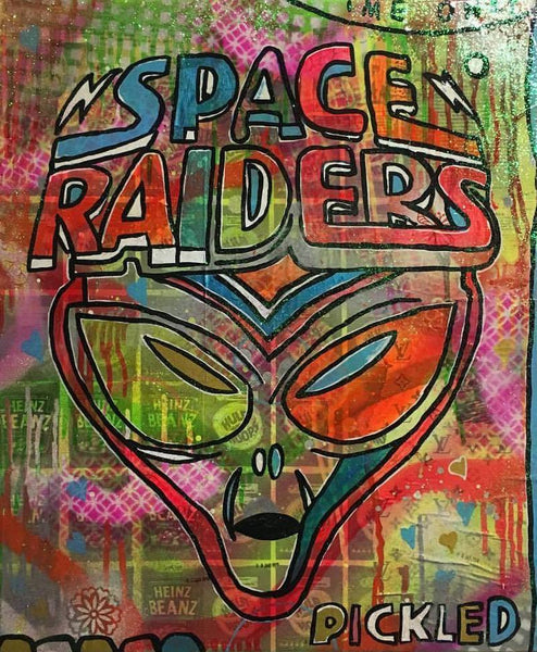 Man it feels like space again by Barrie J Davies 2016, Mixed media on Canvas, 50cm x 60cm, unframed. Barrie J Davies is an Artist - Psychedelic pop surreal street art inspired Artist based in Brighton England UK - Paintings, Prints & Editions available.