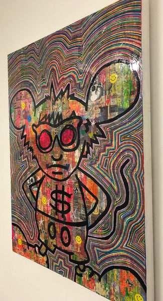 Mandy Mouse by Barrie J Davies 2019, mixed media on canvas, Unframed, 60cm x 80cm. Barrie J Davies is an Artist - Urban Pop Art and Street art inspired Artist based in Brighton England UK - Pop Art Paintings, Street Art Prints & collectables.