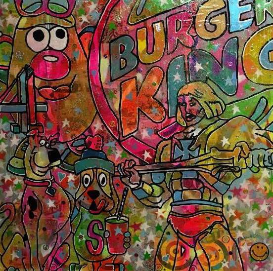 Melody Maker by Barrie J Davies 2015, mixed media on Canvas, 90cm x 90cm, unframed. Barrie J Davies is an Artist - Pop Art and Street art inspired Artist based in Brighton England UK - Pop Art Paintings, Street Art Prints & Editions available.