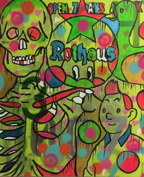 Moon Duo by Barrie J Davies 2015, Mixed media on canvas, unframed, 50cm x 60cm. Barrie J Davies is an Artist - Pop Art and Street art inspired Artist based in Brighton England UK - Pop Art Paintings, Street Art Prints & Editions available.