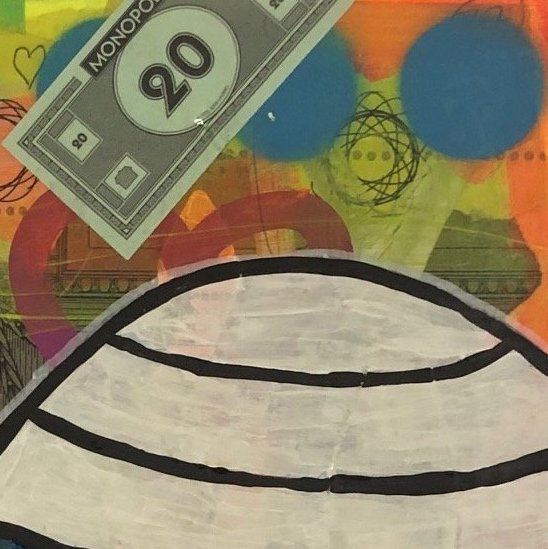 Oh Shit Painting by Barrie J Davies 2020, mixed media on canvas, unframed, 30cm x 40cm.