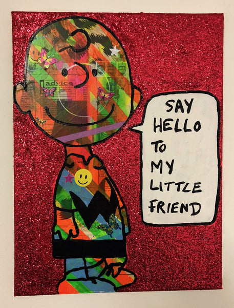 Say hello to my little friend by Barrie J Davies 2019 , mixed media on canvas, unframed, 30cm x 40cm. Barrie J Davies is an Artist - Pop Art and Street art inspired Artist based in Brighton England UK - Pop Art Paintings, Street Art Prints & Editions available.