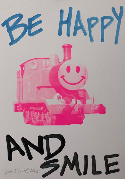 Smile Happy Trip Print by Barrie J Davies, unframed Silkscreen print on paper (hand finished with tagging marker) edition of 1/1 - A2 size 42cm x 59.4cm