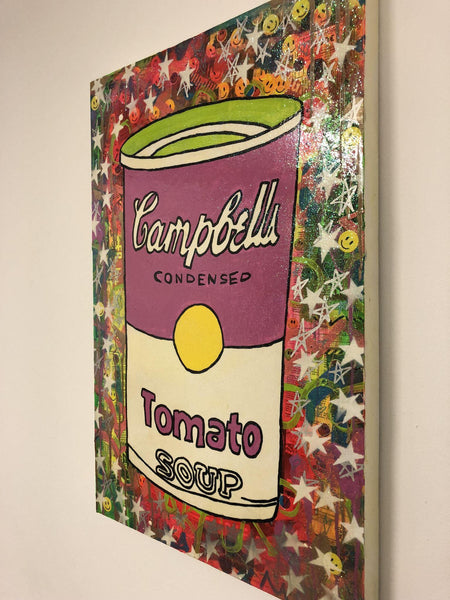 Soup and Roll by Barrie J Davies 2018, Mixed media on canvas, 60cm x 80cm, Unframed. Barrie J Davies is an Artist - Pop Art and Street art inspired Artist based in Brighton England UK - Pop Art Paintings, Street Art Prints & Editions available.