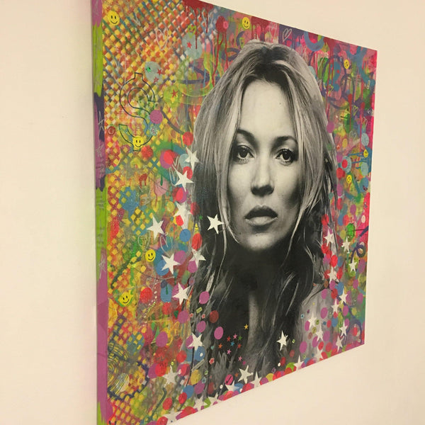 Super Kate by Barrie J Davies 2018, Mixed media on canvas, 90cm x 90cm, unframed. Barrie J Davies is an Artist - Pop Art and Street art inspired Artist based in Brighton England UK - Pop Art Paintings, Street Art Prints & Editions available.