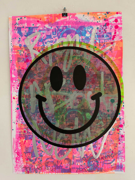Uber Happy Now Print, unframed Silkscreen print on paper (hand finished) edition of 1/1 - A2 size 42cm x 59.4cm. Buy online with free delivery worldwide.