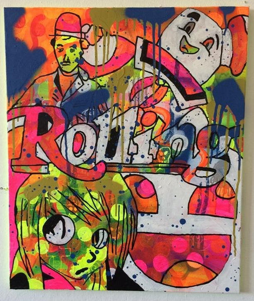 Whoop whoop times by Barrie J Davies 2014, mixed media on canvas, 50cm x 60cm, unframed. Barrie J Davies is an Artist - Pop Art and Street art inspired Artist based in Brighton England UK - Pop Art Paintings, Street Art Prints & Editions available.
