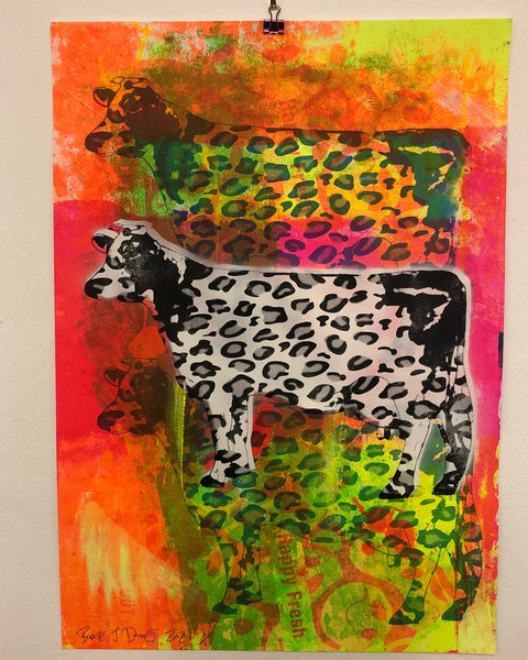 Crazy Cow Pop Art Print by Barrie J Davies, unframed Silkscreen print on paper (hand finished) edition of 1/1 - A2 size 42cm x 59.4cm.