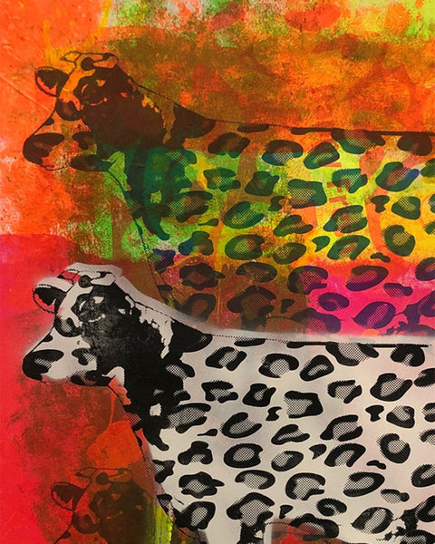 Crazy Cow Pop Art Print by Barrie J Davies, unframed Silkscreen print on paper (hand finished) edition of 1/1 - A2 size 42cm x 59.4cm.