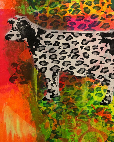 Crazy Cow Pop Art Print by Barrie J Davies, unframed Silkscreen print on paper (hand finished) edition of 1/1 - A2 size 42cm x 59.4cm.