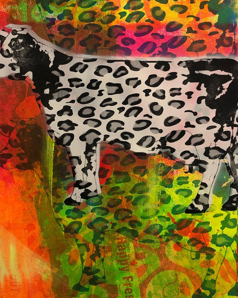 Crazy Cow Pop Art Print by Barrie J Davies, unframed Silkscreen print on paper (hand finished) edition of 1/1 - A2 size 42cm x 59.4cm.