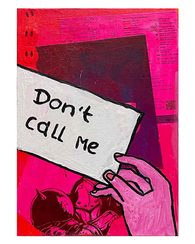 Don't Call Me Painting by Barrie J Davies 2024, Mixed media on Canvas, 21 cm x 29 cm, Unframed and ready to hang.