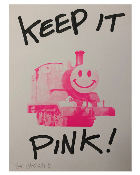 Keep it Pink Happy Trip Print by Barrie J Davies - unframed Silkscreen print on paper (hand finished) edition of 1/1 - A2 size 42cm x 59.4cm.
