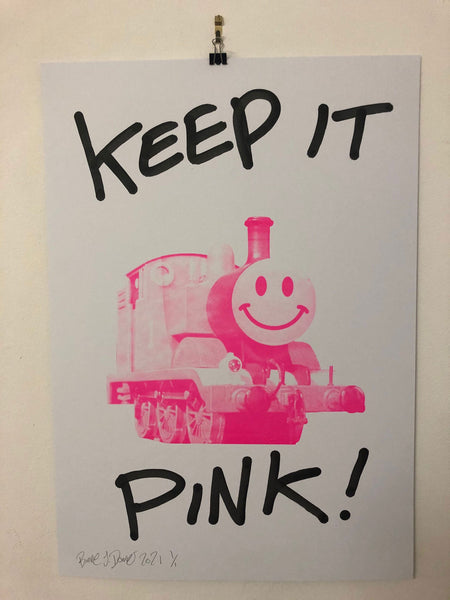Keep it Pink Happy Trip Print by Barrie J Davies - unframed Silkscreen print on paper (hand finished) edition of 1/1 - A2 size 42cm x 59.4cm.