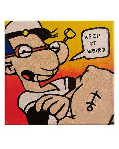 Keeping It Weird Painting by Barrie J Davies, Mixed media on Canvas, 20 cm x 20 cm, Unframed and ready to hang.