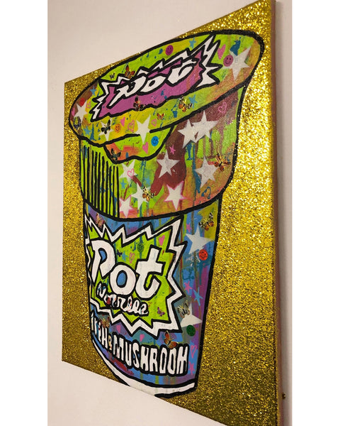 Pop My Noodle Painting by Barrie J Davies, mixed media on canvas, unframed, 40cm x 49cm.