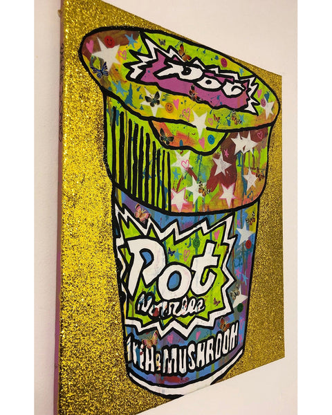 Pop My Noodle Painting by Barrie J Davies, mixed media on canvas, unframed, 40cm x 49cm.