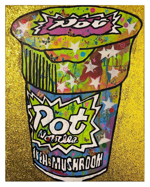 Pop My Noodle Painting by Barrie J Davies, mixed media on canvas, unframed, 40cm x 49cm.