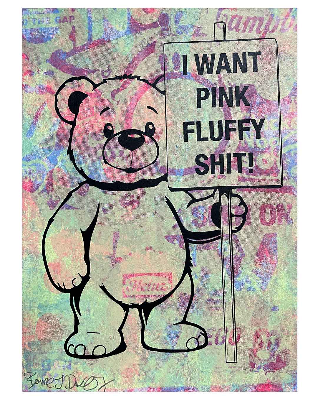Washed Pink Fluffy Print by Barrie J Davies, unframed Silkscreen print on paper (hand finished) edition of 1/1, A4 size 21 cm x 29.7 cm.