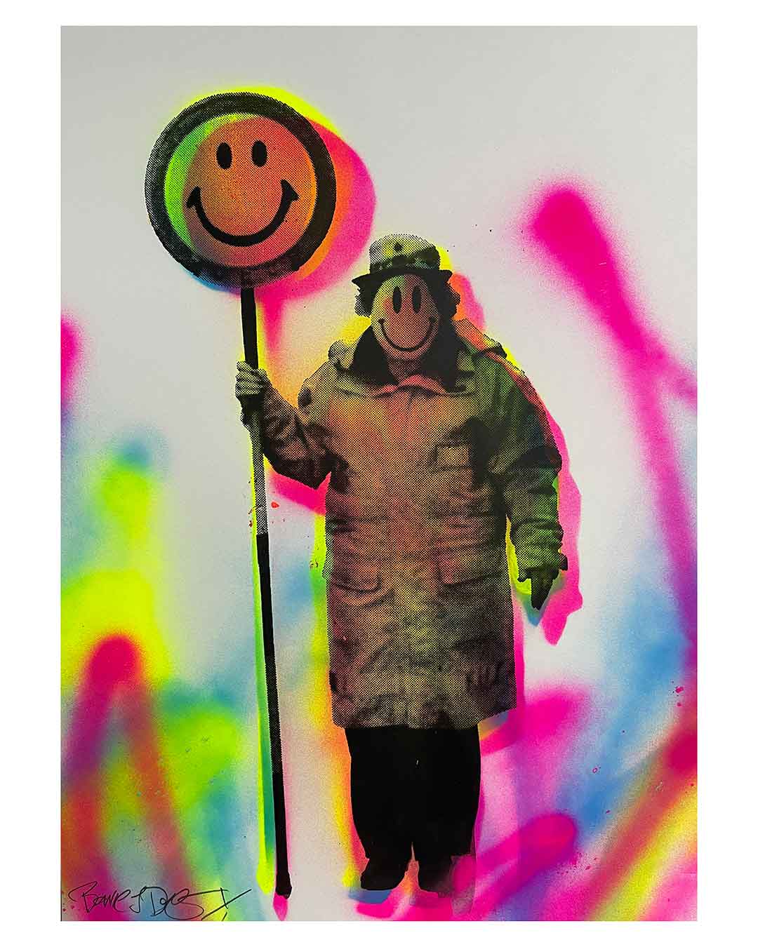 Acid Happy Lady Print by Barrie J Davies 2025 - unframed Silkscreen print on paper (hand finished) edition of 1/1 - A4 size 21 cm x 27 cm.