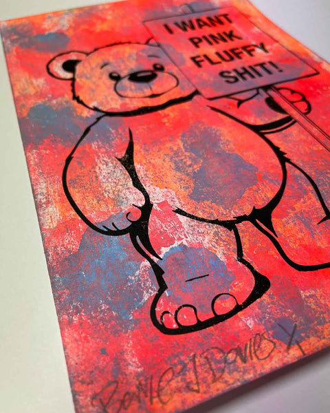 Aged Pink Fluffy Print by Barrie J Davies, unframed Silkscreen print on paper (hand finished) edition of 1/1, A4 size 21 cm x 29.7 cm.