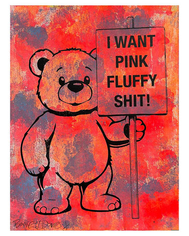 Aged Pink Fluffy Print by Barrie J Davies, unframed Silkscreen print on paper (hand finished) edition of 1/1, A4 size 21 cm x 29.7 cm.