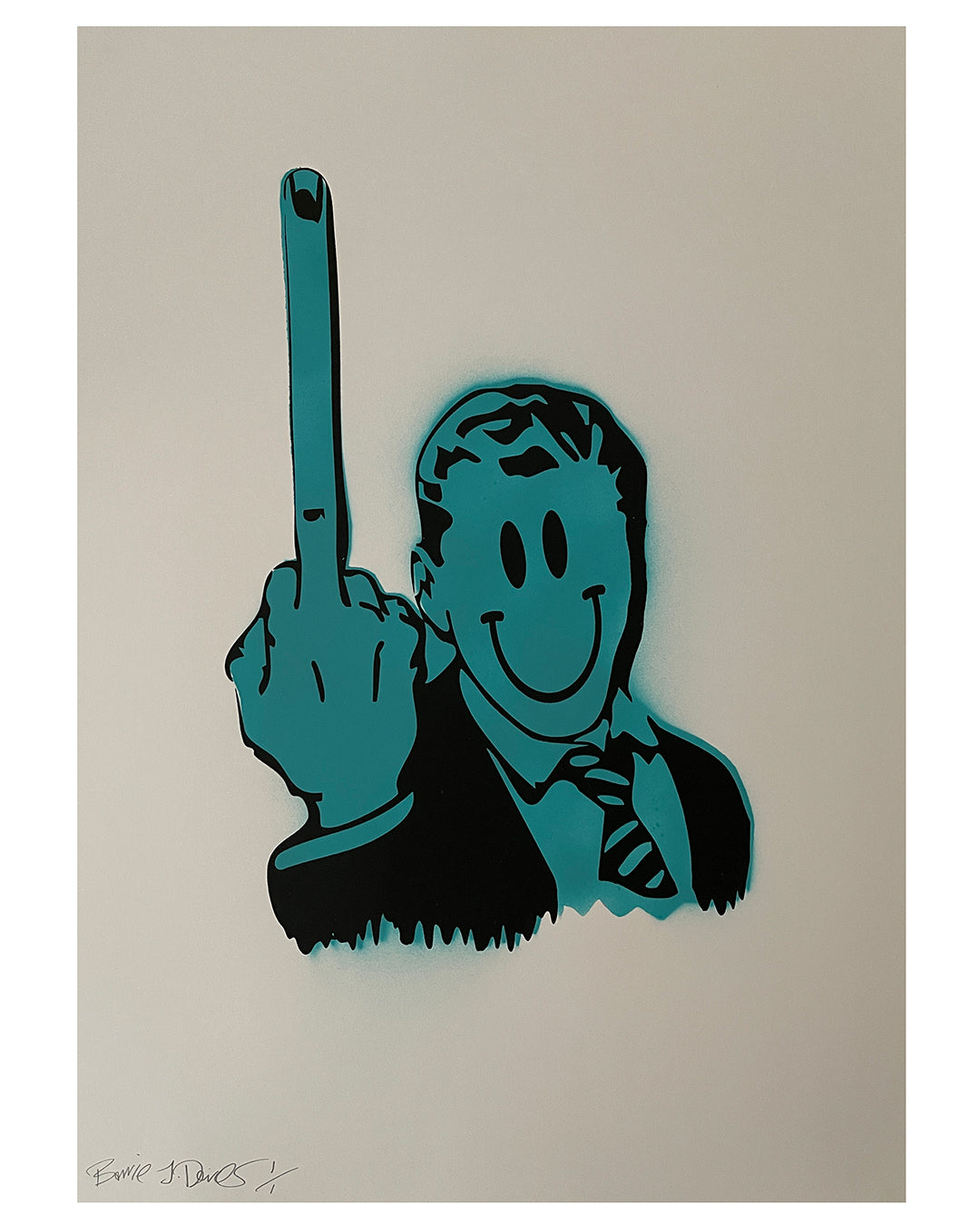 Blue Giving It The Finger Print by Barrie J Davies, unframed Silkscreen print on paper (hand finished) edition of 1/1 - A2 size 42cm x 59.4cm.