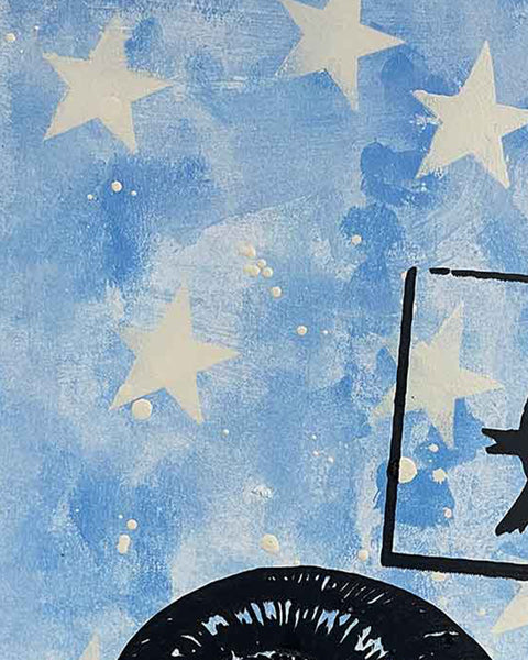 Blue Slow Punk Print by Barrie J Davies, unframed Silkscreen print on paper (hand finished) edition of 1/1, A3 size 29.7 cm x 42 cm.