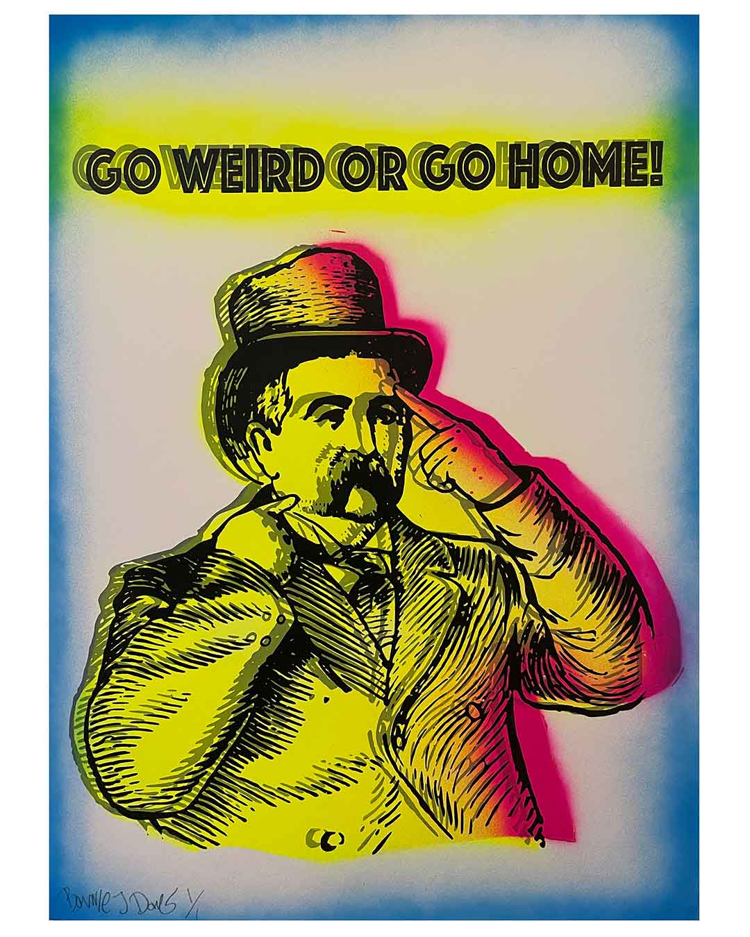 Blue Weird Print by Barrie J Davies, Unframed Original Silkscreen print on paper (hand finished), edition of 1/1 A3 size 29cm x 42cm. &nbsp;