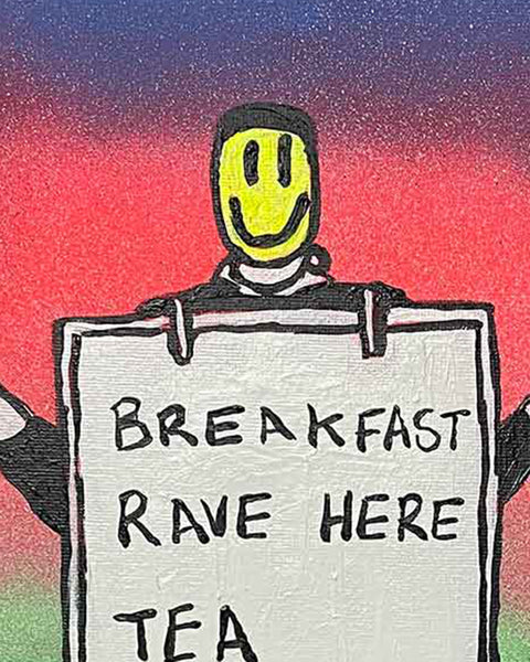 Breakfast Rave Painting by Barrie J Davies, Mixed media on Canvas, 40 cm x 30 cm, Original Pop Art Painting, Unframed and ready to hang.
