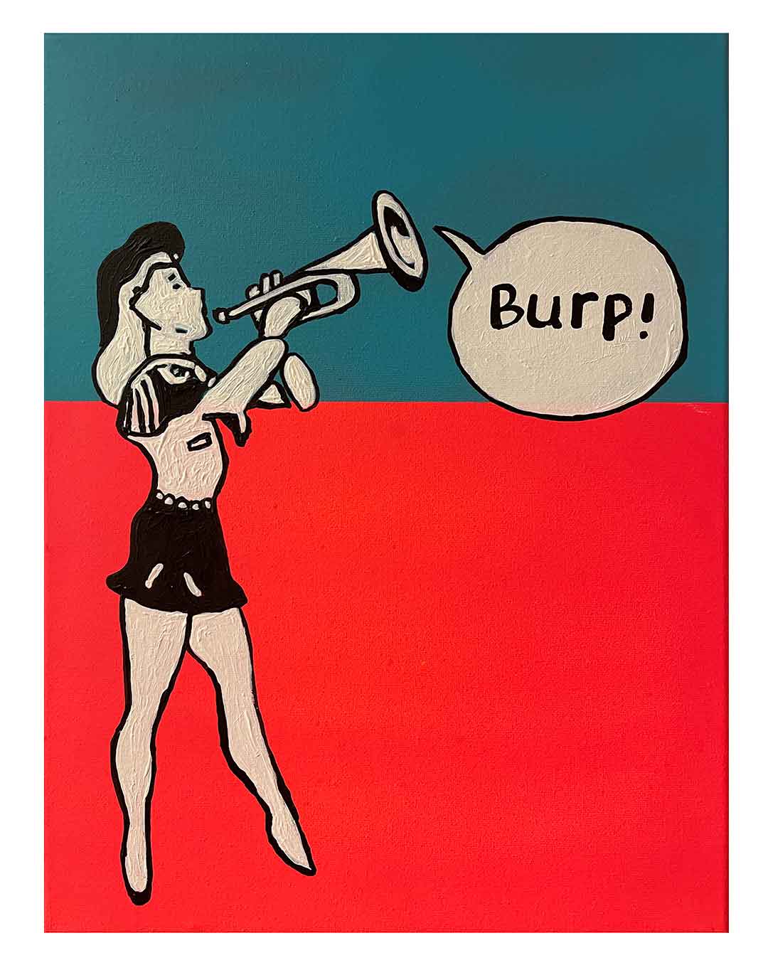 Burp Painting by Barrie J Davies, Mixed media on Canvas, 40 cm x 30 cm, Unframed and ready to hang.