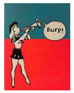 Burp Painting by Barrie J Davies, Mixed media on Canvas, 40 cm x 30 cm, Unframed and ready to hang.