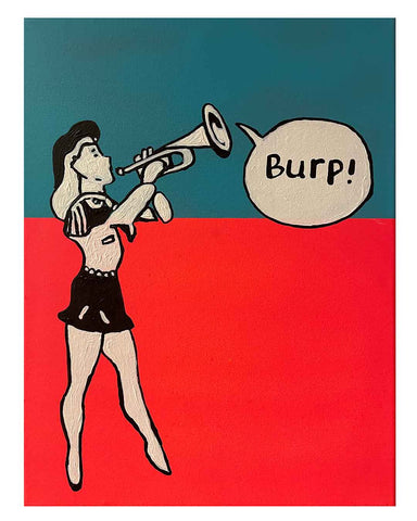 Burp Painting by Barrie J Davies, Mixed media on Canvas, 40 cm x 30 cm, Unframed and ready to hang.