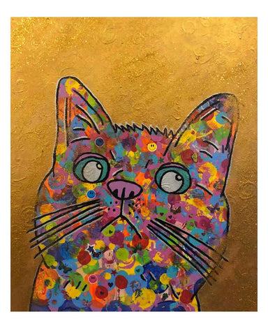 Cosmic Moggy Painting by Barrie J Davies 2018, mixed media on canvas, unframed, 50cm x 60cm.